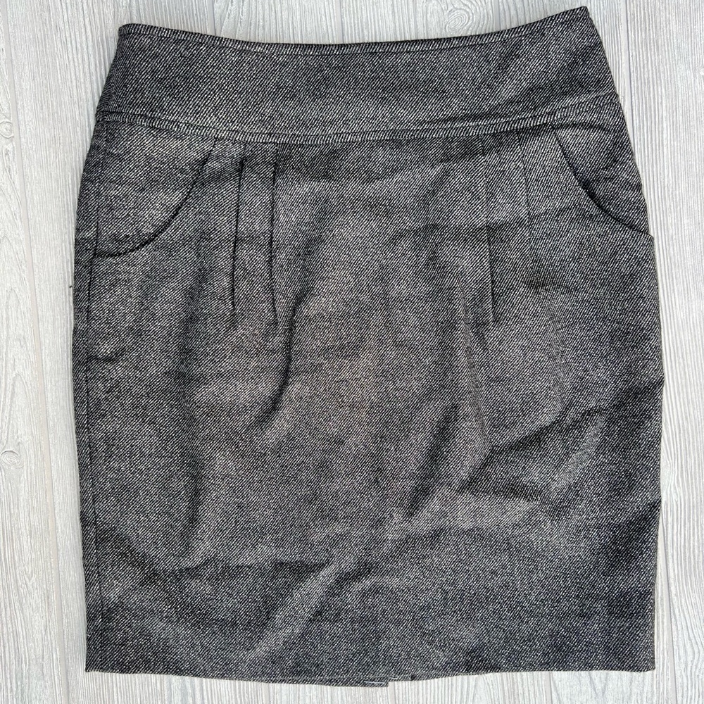 NWT Ann Taylor Black Silver Metallic Wool Blend Skirt Size 4 Office Career